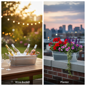 Jardinière ovale galvanisée, jardinière en métal rustique avec poignée, seau à fleurs galvanisé portable, seau en métal, pot à fleurs avec trou de drainage - Product Image 3