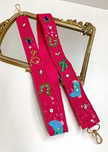 Handmade White <b>Red</b> Beaded Crossbody Bag Strap Embroidered <b>Purse</b> Handle - Product Image 3