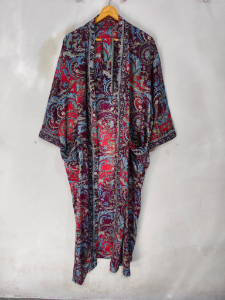 Patchwork <b>Kimono</b> Robe Bikini <b>Cover</b> <b>Up</b> Night Wear Long Robe, Handmade Indian Vintage Recycled Silk Sari <b>Kimono</b> - Product Image 5
