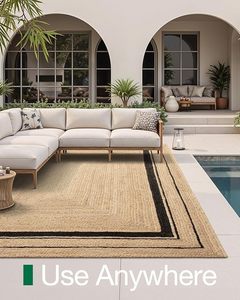 Alfombra de Yute Tejida a Mano, Alfombra de Fibra Natural con Borde Negro, Alfombra Ecológica para Sala de Estar, Dormitorio, Decoración del Hogar - Product Image 6