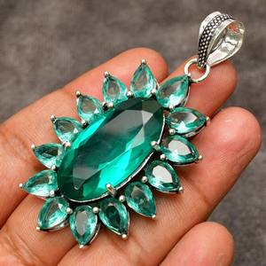 จี้พลอยพาราอิบาทัวร์มาลีน เงินแท้ 925 รูปทรงกากบาท งานแฮนด์เมด หินสีฟ้าเขียวธรรมชาติ สร้อยคอผู้หญิง ของขวัญ - Product Image 3