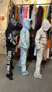 Wholesale Sun Faded <b>Distressed</b> Embroidery Men Streetwear Tracksuit Screen Printing Logo Tracksuit with Drawstring - Product Image 5