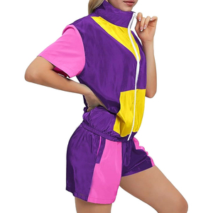 Conjunto de Chaqueta Corta con Cremallera y Bloques de Color para Mujer y Pantalones Cortos, Ligero, Ajuste Holgado, Ropa Deportiva de Moda para Todas las Estaciones - Product Image 2