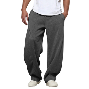 Pantalon de survêtement en coton gris foncé de qualité supérieure, taille élastique avec cordon de serrage, décontracté, poches latérales, léger, tricoté, pour l'hiver - Product Image 5