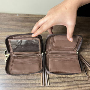 Nuevo llavero de monedero con cremallera de cuero a cuadros pequeño de lujo para mujer, monedero pequeño para mujer, tarjetero, billetera para mujer - Product Image 6