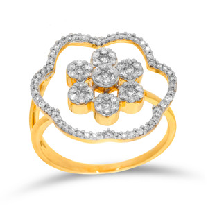 Anillo de Diamantes con Diseño Floral en Oro Amarillo de 18K de Lujo, con Halo de Flores Abiertas, para Mujer, Joyería Fina, Regalo de Aniversario de Bodas - Product Image 1