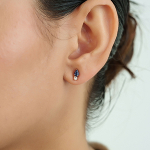 Bulk Custom Order Minimalist Design Blue Sapphire & Diamond <b>Small</b> Gemstone <b>Stud</b> <b>Earrings</b> For Girls 14K Real Yellow Gold Jewelry - Product Image 2