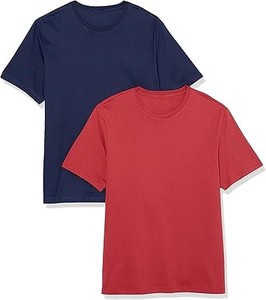 T-shirt à manches courtes pour homme, couleur unie, col rond, coupe classique, tricot décontracté, rouge marine - Product Image 1