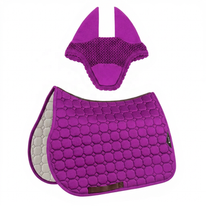 Almohadilla de Silla de Montar Morada para Doma con Juego de Orejeras a Juego, Acolchado Hexagonal, Forro de Malla de Poliéster, Equipo de Entrenamiento Ecuestre - Product Image 1