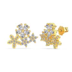 Boucles d'oreilles clous de luxe 3 carats en or massif 14k 18k, motif grappe de fleurs, diamants de laboratoire poire et ronds, pour mariée, avec fermoirs à pression, fabrication artisanale - Product Image 4