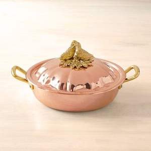 Cazuela Decorativa de Cobre con Tapa y Asas de Latón, Vajilla Premium para Cocina, Plato para Servir en la Mesa - Product Image 1