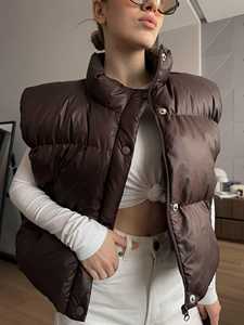 Chaleco Acolchado para Mujer, Chaqueta sin Mangas con Capucha, Cierre de Cremallera, Color Sólido, Estilo Casual, Tejido de Mezclilla - Product Image 6