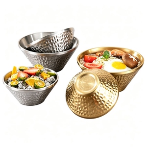 Bols en métal martelé de style coréen, isolés à double paroi, pour riz, soupe, nouilles, salades, ustensiles de cuisine, vaisselle, décoration - Product Image 1