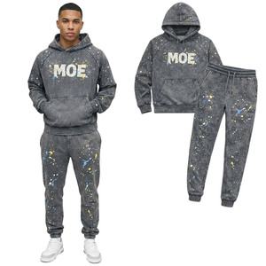 Conjunto de sudaderas con capucha estilo vintage con lavado ácido, sudaderas con capucha de forro polar premium con salpicaduras de pintura, ropa urbana oversize, suministro al por mayor - Product Image 1