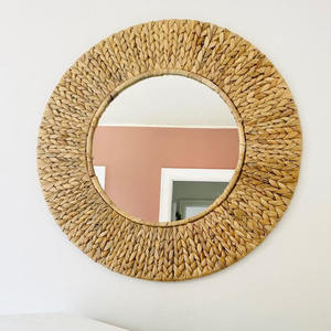 Nouveau produit : Miroir mural bohème antique en corde de jacinthe d'eau et jonc de mer, décoration de salon haut de gamme du Vietnam - Product Image 3