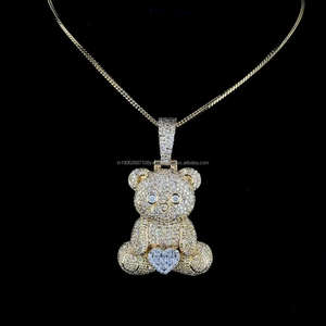 Iced Out Teddy Bear Pendant with <b>Heart</b> 925 Sterling Silver VVS Lab Grown Diamond Unisex Jewelry Gift Necklace - Product Image 1