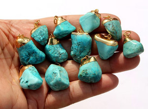 Genuine Natural Turquoise Stone Gold Capped Pendant <b>Raw</b> <b>Crystal</b> Boho Jewelry Charm for Necklace Making - Product Image 4