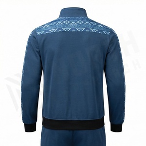 Veste de sport bleue pour homme à manches longues, imprimé géométrique, fermeture éclair, col montant, pour l'automne, en polyester respirant - Product Image 2