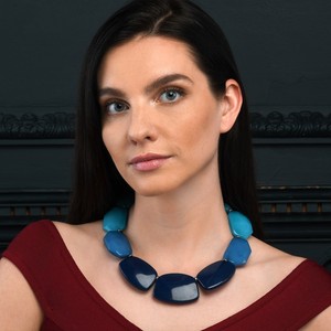 Blue Statement Necklace for Women Blue Statement Necklace for Women, Handmade Chunky Necklace for Women in Blue <b>Resin</b> <b>Craft</b> - Product Image 3