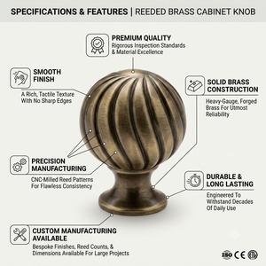 Pomo de latón macizo Premium Newbury para gabinetes – Herrajes de lujo vintage para armarios y muebles - Product Image 2