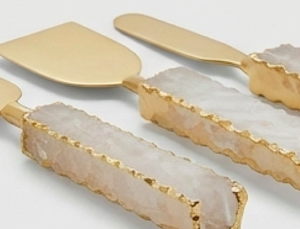 <b>Cheese</b> <b>Knife</b> <b>Set</b> With Stone Handles Gold Plated Metal Utensils For Serving <b>Cheese</b> Tableware Dining Use And Wedding Use - Product Image 3