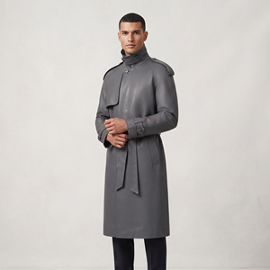 OEM <b>Men's</b> Genuine Leather Reversible Trench <b>Coat</b> with Button Slim Fit <b>Long</b> Business Fashion - Product Image 1