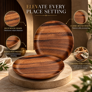 Juego de Platos de Madera de Mango Pulida y Duradera con Grano Rico para la Mesa |   Platos de Madera Clásicos para Servir de 11 y 13 Pulgadas para Bodas - Product Image 3
