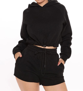 Conjunto de dos piezas para mujer: Sudadera con capucha corta con cremallera de estilo casual y pantalones deportivos de pierna extra ancha, estilo urbano - Product Image 5