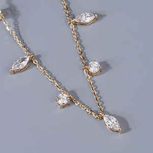 14KT Yellow Gold Marquise and Round Cut Lab Grown Diamond Pendant for Women Luxury 7 <b>Stone</b> Jewelry Gift for Anniversary 1.95g - Product Image 4