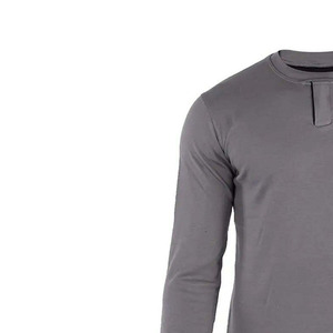T-shirt en tricot à manches longues pour homme, col rond, couleur unie, logo personnalisé, service OEM, fabrication, coupe décontractée, gris - Product Image 2