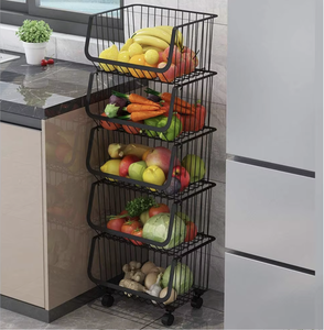 OEM/ODM Vietnam 5-Tier <b>Stackable</b> Metal Fruit Vegetable Storage Rack Kitchen <b>Basket</b> Shelf with Lockable Casters - Product Image 1