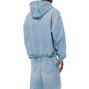 Sudadera con capucha de mezclilla personalizada estilo vintage, informal, streetwear, con bolsillos grandes, manga farol, top para combinar en capas, talla XXS - Product Image 3