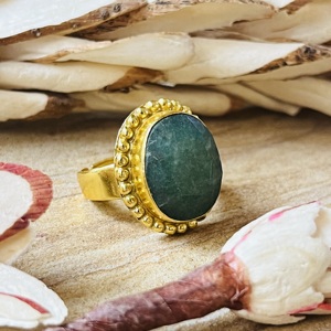 Latest Design Boho Beaded Tribal Brass Wedding Gift Malachite <b>Cocktail</b> Statement <b>Ring</b> 18K <b>Gold</b> Plated Women Wholesale/OEM - Product Image 1
