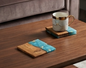 Posavasos Rectangulares de Madera Premium con Incrustaciones de Resina Azul, Antideslizantes, Diseño Moderno para el Hogar - Product Image 1