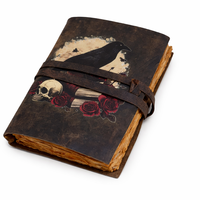 Carnet Grimoire en Cuir Cousu Main – Journal Vintage avec Papier à Bords Frangés Antique, Bloc de Croquis Imprimé UV, Parfait pour les Notes et les Esquisses