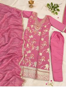 NOIIR PIGEON <b>Womens</b> Soft Chanderi Cotton 3-Piece <b>Kurti</b> Pant Dupatta Set Chanderi Jacquard Dupatta | Wrinkle Free Quick Dry - Product Image 5