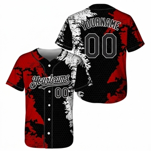 Camiseta de Béisbol Sublimada Personalizada con el Diseño de tu Equipo 00, Patrón de Camuflaje Rojo, Negro y Blanco, Unisex, para Adultos, Manga Corta, Transpirable, Ropa Deportiva - Product Image 1