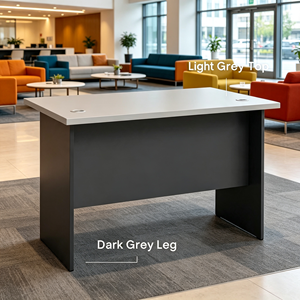 Modern Durable Rectangular Office <b>Desk</b> Light <b>Grey</b> Top Dark <b>Grey</b> Leg Freestanding Wood <b>Desk</b> for Professional Workspaces - Product Image 1