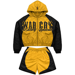 Lightweight 120 GSM polyester windbreaker short set black <b>grey</b> side panels custom screen printed logo plus size - Product Image 2