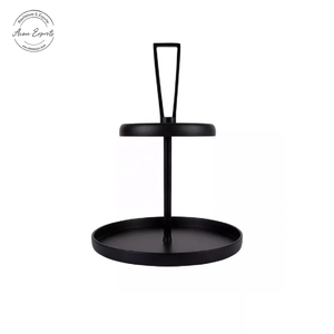 Modern Black Two Tier Metal <b>Tray</b> Stand Stylish Durable Design Ideal for Kitchen Countertop Display Serving or Organizing - Product Image 1