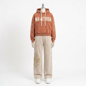 Conjunto de Sudadera con Capucha y Pantalones Jogger de Pierna Ancha para Mujer, Estilo Lavado Color Crema, de Algodón y Felpa, Ropa Deportiva Urbana, OEM al por Mayor - Product Image 3