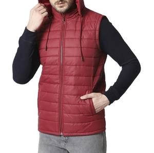 Gilets matelassés pour hommes, couleur bordeaux, très vendus, en coton épais et chaud, style zippé, sans manches. - Product Image 2