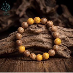 Bracelet unisexe durable en bois d'agar vietnamien avec corail fossile jaune AL-SV-0026-10, bois naturel brun My Aga - Product Image 4