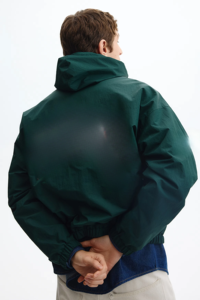 Chaqueta Bomber Verde con Capucha para Hombre, Cierre de Cremallera, Resistente al Viento, Informal, Otoñal, Material de Poliéster, Corte Regular, Color Sólido - Product Image 4