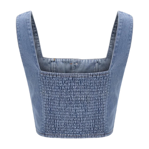 Débardeurs en jean pour femmes, tops courts d'été sans manches boutonnés pour soirée et club, coupe ajustée, col carré, dos nu - Product Image 2