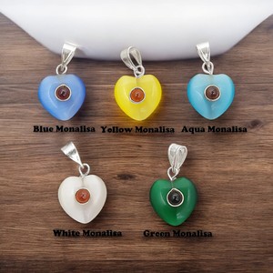 Colgante Monalisa de Ojo de Gato Blanco en Forma de Corazón Hinchado de 14mm con Gema, Colgante de Plata Esterlina 925 Hecho a Mano, Colgante de Collar Monalisa - Product Image 6