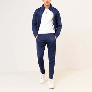 Survêtement bleu marine pour homme, fermeture éclair intégrale, col montant, coupe décontractée, polyester, vêtement d'automne avec poches latérales - Product Image 5