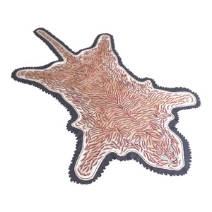 Tapis artisanal tibétain en fourrure de tigre, motif animalier rose beige doux, bord festonné foncé, à poils ras, pour la décoration intérieure - Product Image 5