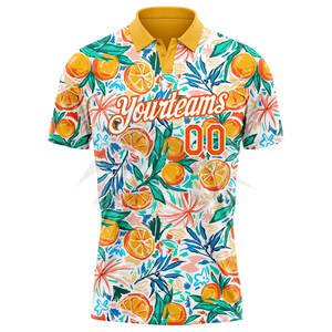 Polo de golf personnalisé orange et blanc à motif 3D, respirant et anti-transpiration, pour le golf - Product Image 2