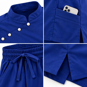 Conjunto de Uniforme Médico de Enfermería de Manga Corta con Cuello Alto y Botones Laterales, Ropa de Trabajo para Hospital, Top y Pantalones, Traje de Dos Piezas - Product Image 4